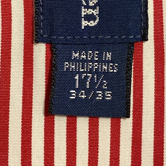 Ralph Lauren CLASSIC FIT STRIPED BUTTON DOWN SHIRT 17.5 34/35 RED WHITE EUC - Picture 6 of 6